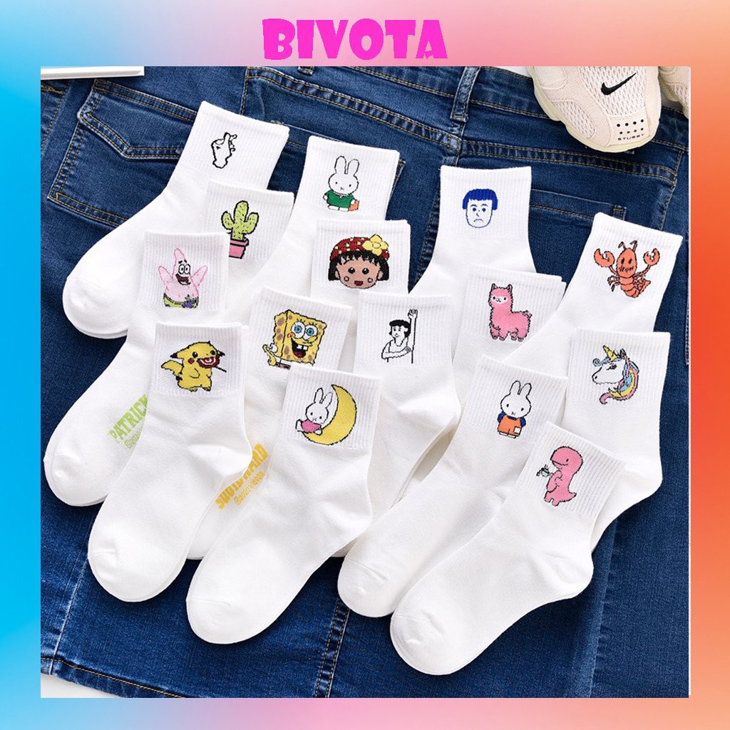 Tất cổ cao Bivota vớ nữ cao cổ vinatge Hàn Quốc in hình thỏ trắng cực xinh T70