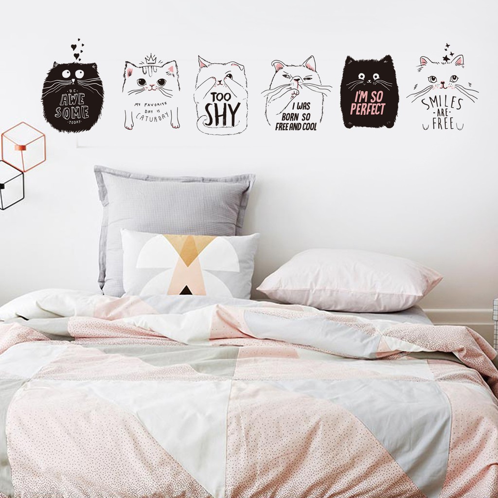 Decal dán tường Mèo con dễ thương ngộ nghĩnh trang trí phòng ngủ, phòng khách, quán xá giá rẻ AmyShop