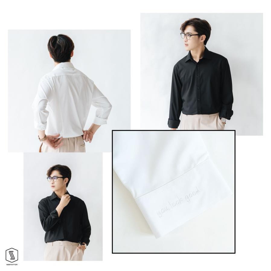 Áo Sơ mi nam SSSTUTTER cổ đức dài tay 2 màu linh hoạt chống nhăn xù bai màu thoáng mát Collar shirt )(i1
