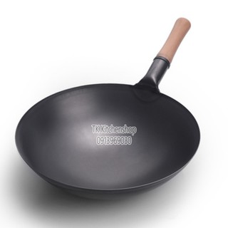 Chảo thép cán gỗ tay cầm cao cấp size 36cm-40cm (chuyên dùng nhà hàng) Chảo thép bầu carbon cho nhà hàng quán ăn