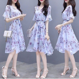 Đầm Nữ Dài Tay Cổ Tròn Eo Thắt Thời Trang Hàn