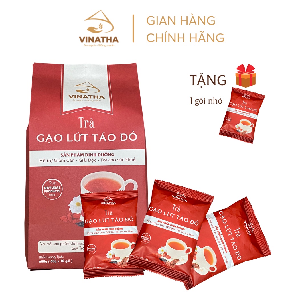 Trà Gạo Lứt Táo Đỏ Ăn Kiêng Giảm Cân Vinatha 10 gói nhỏ (60 gram / gói) VNT03