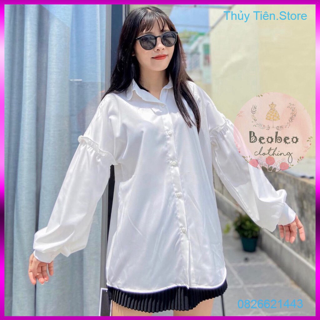 ÁO SƠ MI TRẮNG TAY PHỒNG VIỀN BÈO DÀI TAY OVERSIZE - ÁO SOMI NỮ TAY DÀI MÀU TRẮNG HOT 💎 👗💝