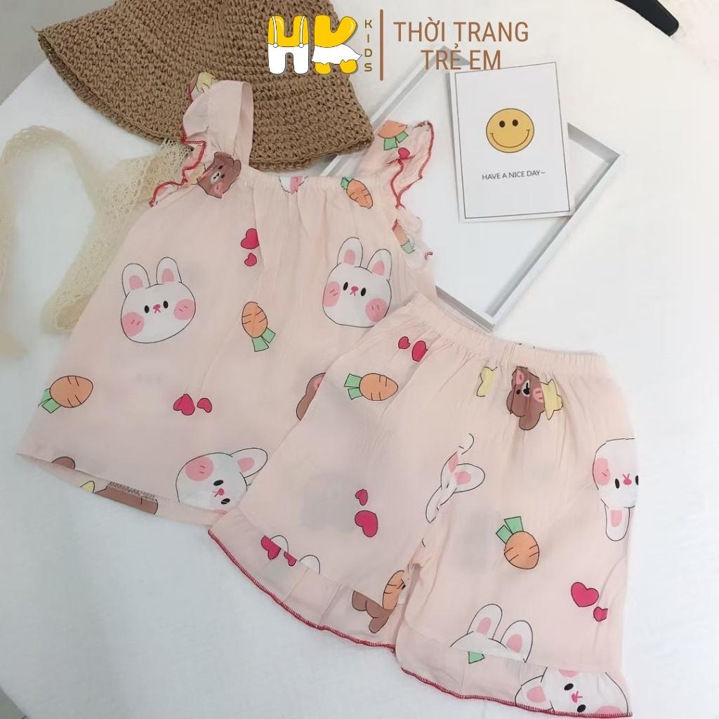 Bộ lanh 2 dây bé gái HK KIDS chất lanh cao cấp thoáng mát cho các bé diện hè (size từ 1-6 tuổi)