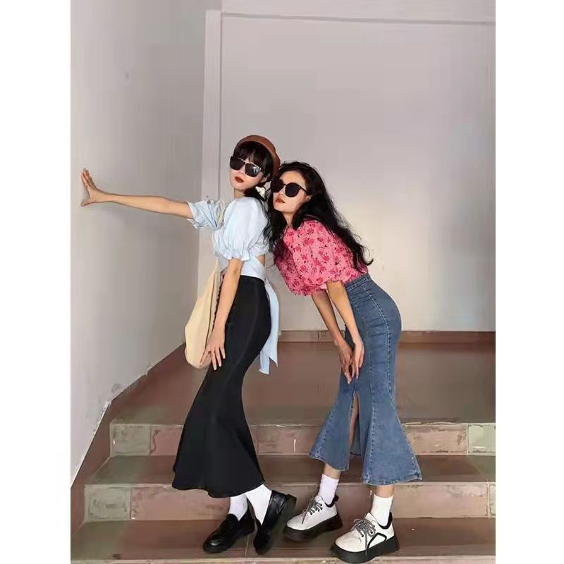 ANTUSON New Fashion Women'S High Waist Skirt Denim Korea