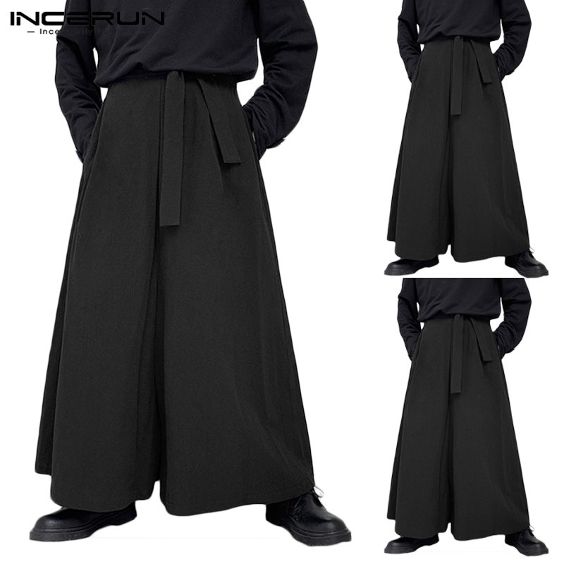 XMAN Quần ống rộng lưng thun đen cho nam