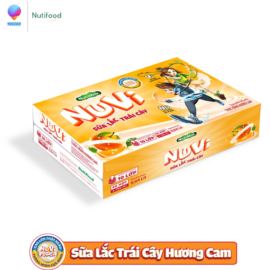 [BÉ KHỎE BÉ ĐẸP] Hộp NuVi Sữa Lắc Trái Cây Hương Cam/ Trái Cây Nhiệt Đới 180ml - Thương Hiệu NUTIFOOD - YOOSOO MALL