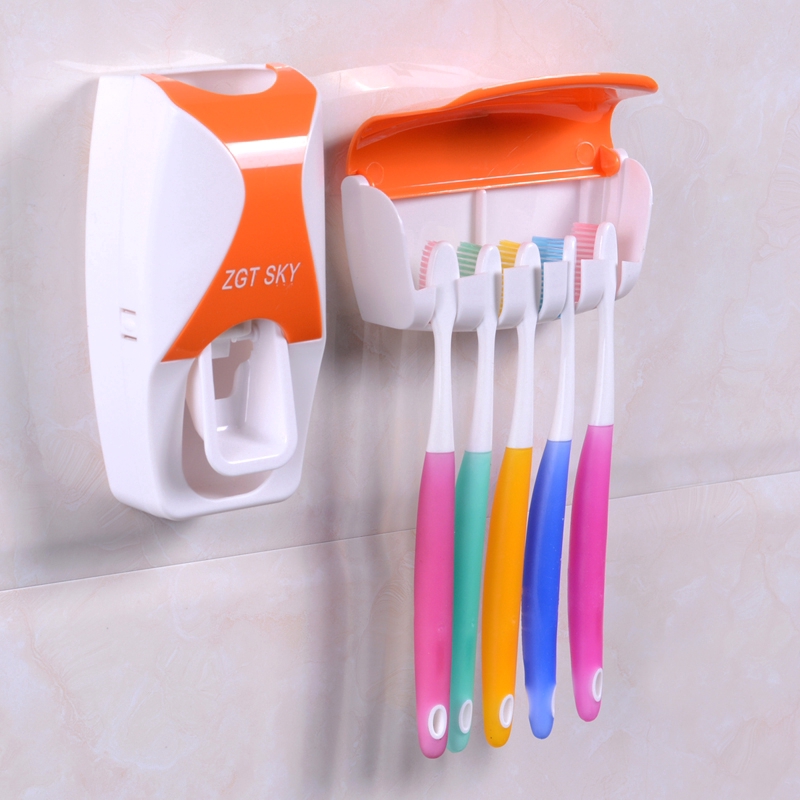 [Bathroom Automatic Toothpaste Dispenser + Toothbrush Holder Set ] [Wall Mounted]