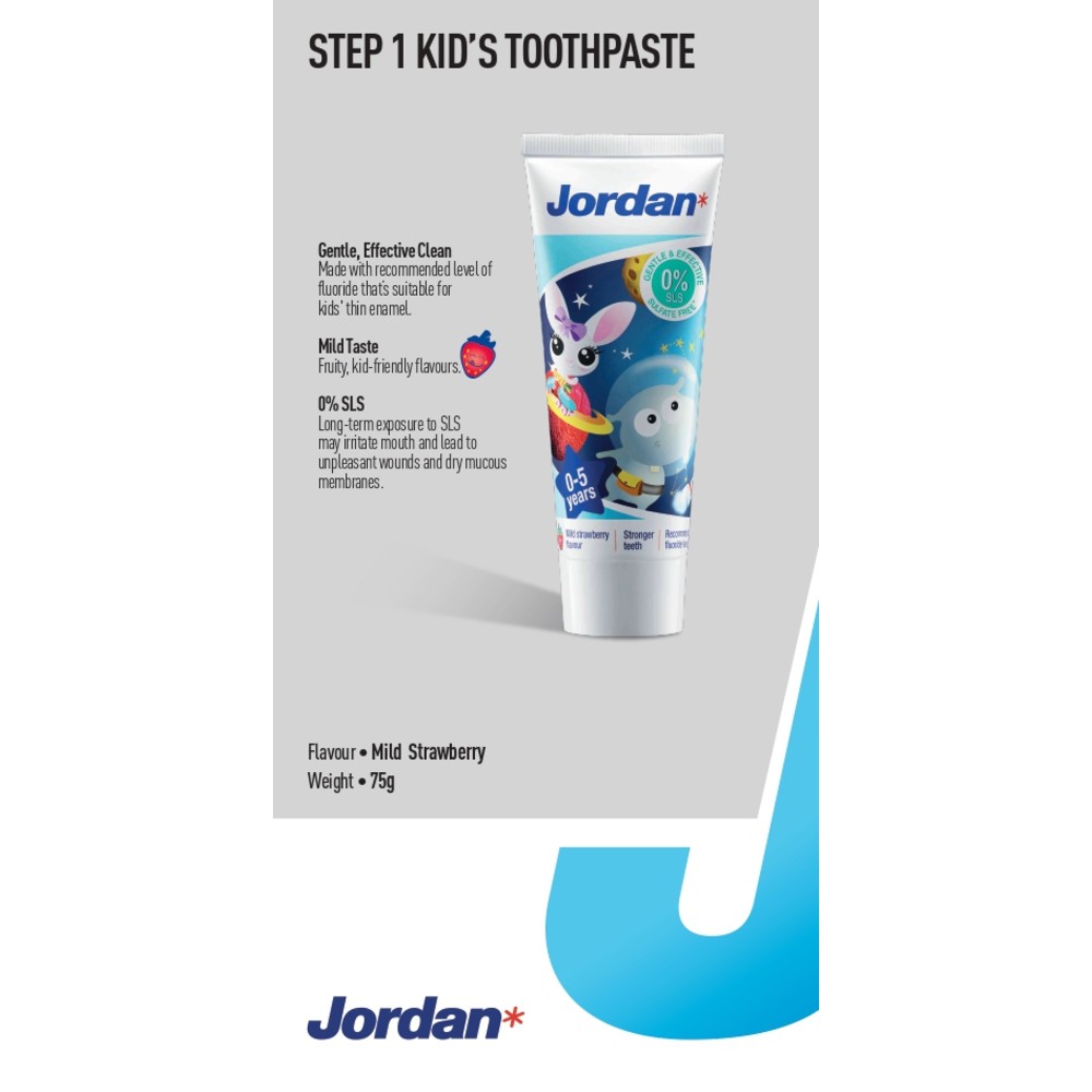 - Kem đánh răng cho trẻ em 0-5 tuổi vị dâu Jordan Step 1 - 75g