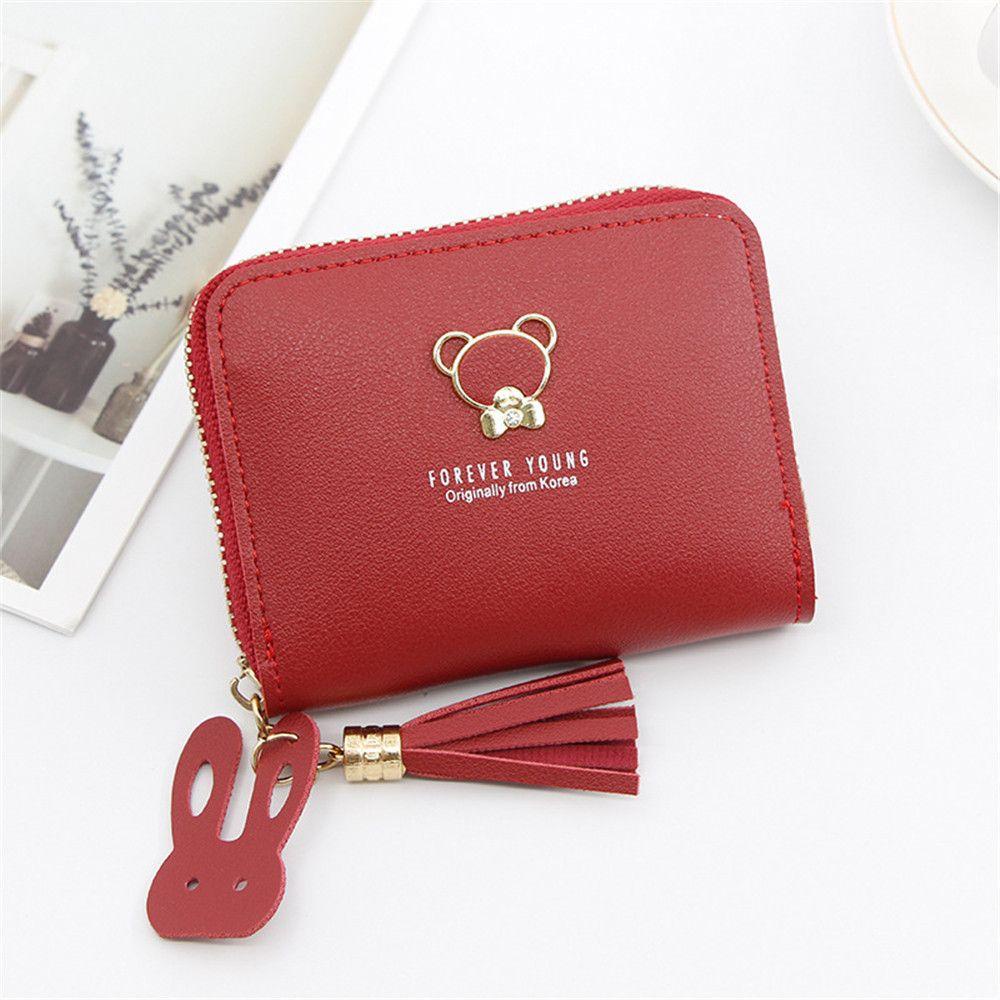 SOFTNESS Ví Ngắn Phối Tua Rua Hình Gấu Đáng Yêu Thời Trang