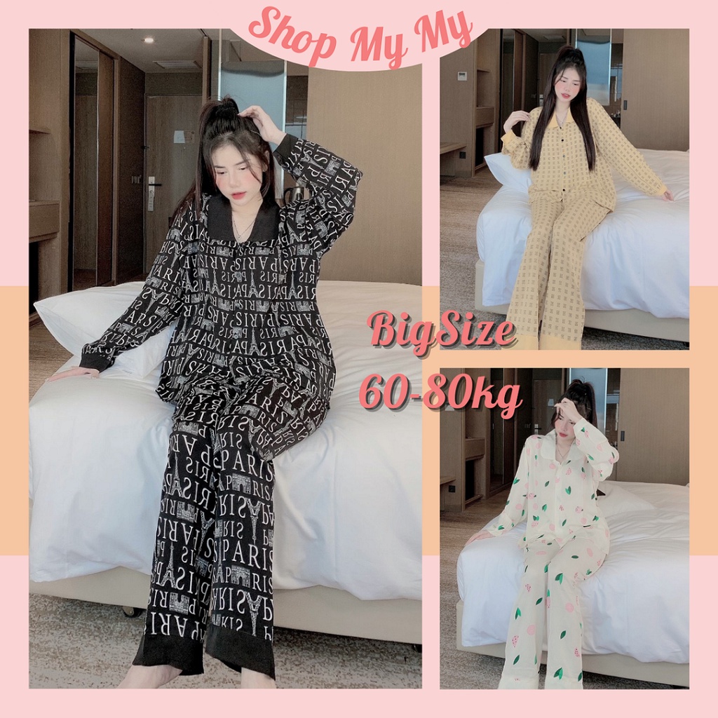 Đồ bộ nữ bigsize 60-85kg tay dài quần dài lụa mango mặc nhà SHOP MY MY