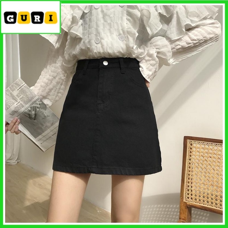 Chân váy jean lưng cao thời trang cao cấp GURI Chân váy nữ jean chữ a CVJ02