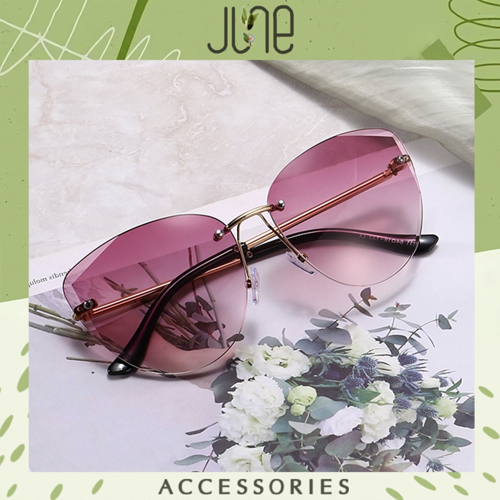 Kính mát nam nữ không viền khung hợp kim cạnh cắt vát chống tia UV400 thời trang cao cấp June accessories