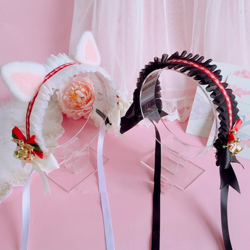 Băng Đô Tai Mèo Phối Ren Và Chuông Phong Cách Lolita