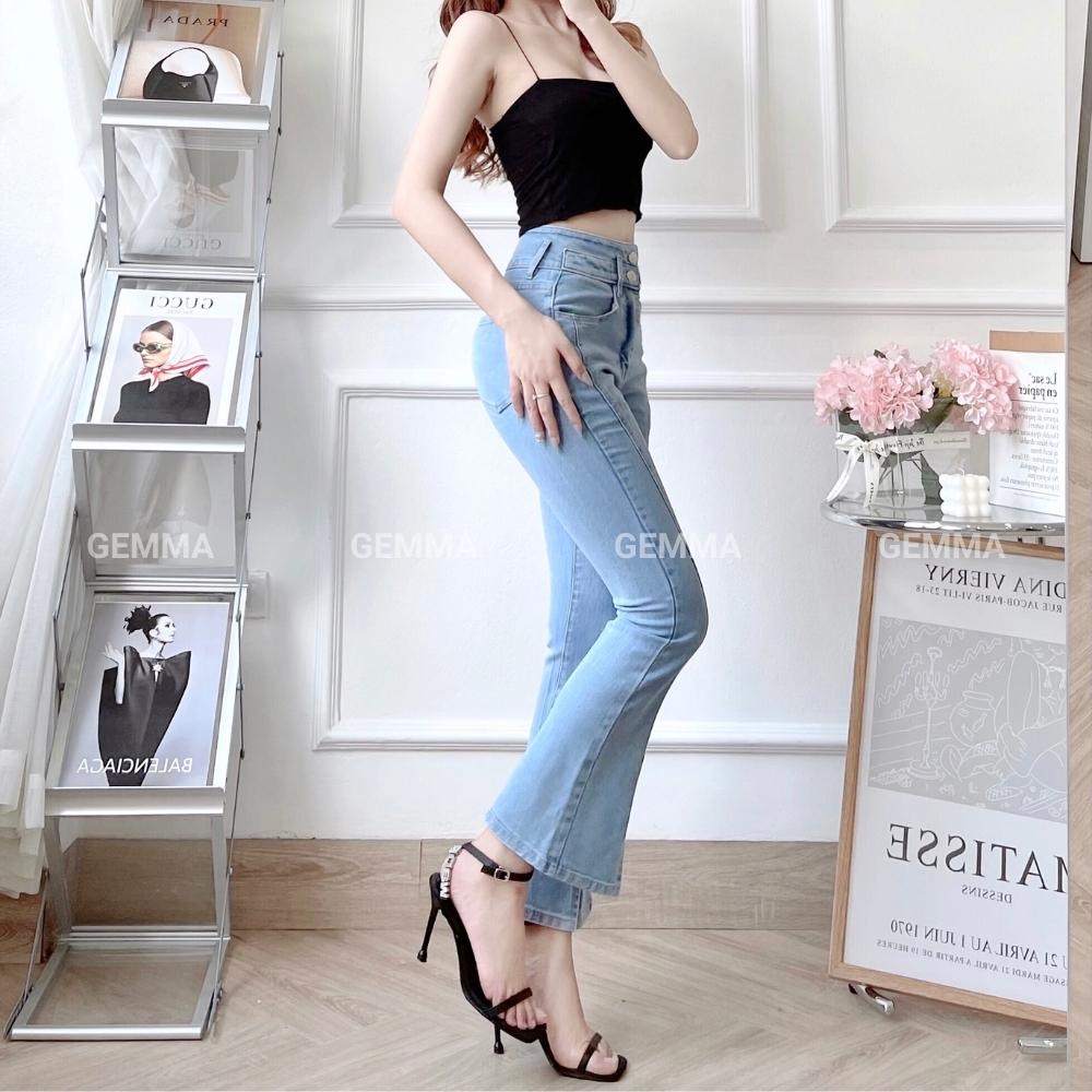 Quần jean nữ Gemma ống loe xẻ ông, quần skinny jean nữ ôm dáng vải co dãn cao cấp