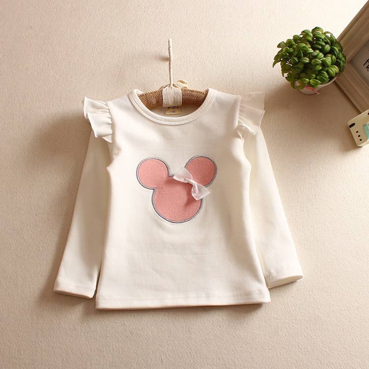 (hàng QC)Áo thun dài tay mickey thêu bèo tay A020-trắng cho bé 2-8T