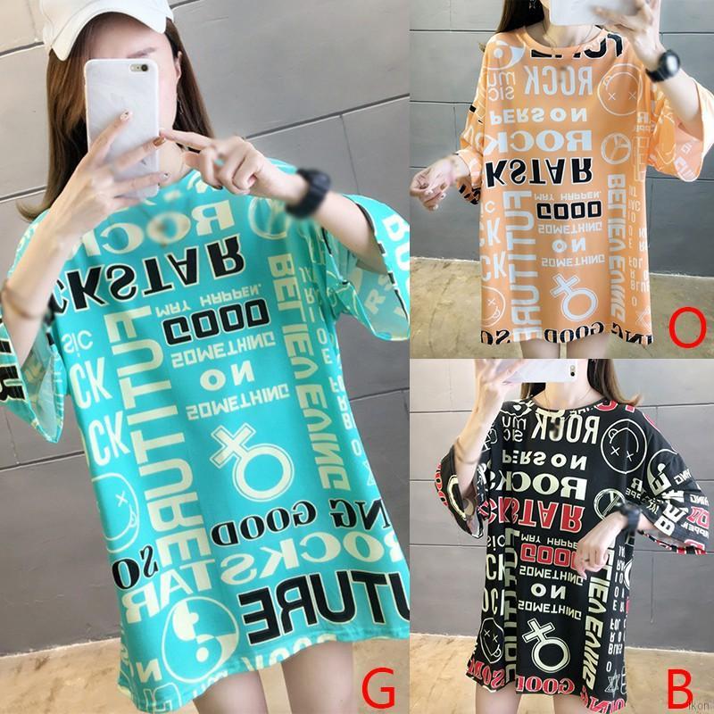 Áo tay ngắn Ngắn Tay In Chữ Dáng Rộng Cho Nữ