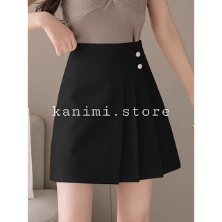 Chân váy xếp ly dáng ngắn tà trước Kanimi đính cúc siêu đẹp