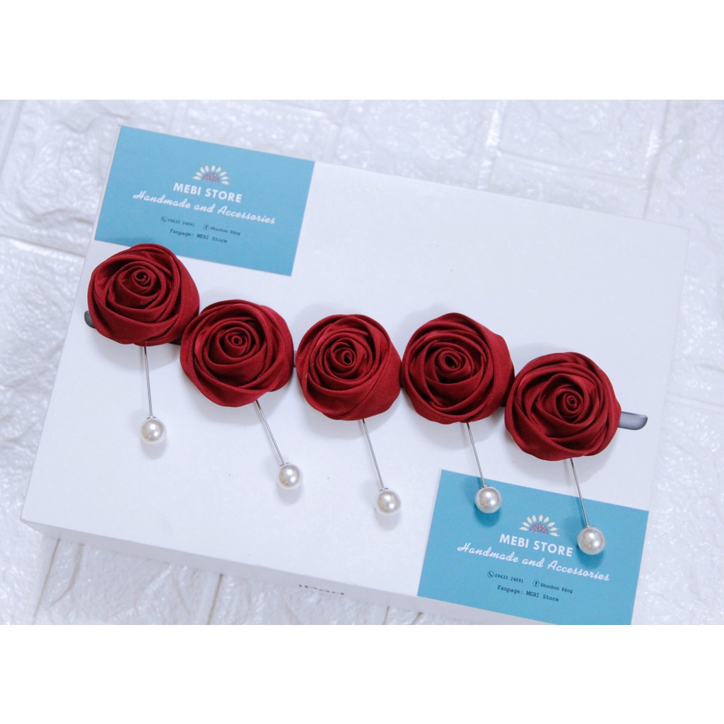 Hoa cài áo handmade MEBI Store mẫu hoa hồng cuộn búp không phụ kiện siêu xinh
