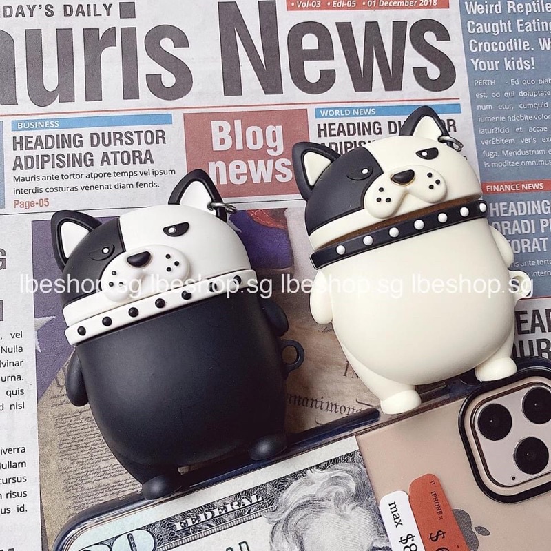 Vỏ Bảo Vệ Tai Nghe Airpod 1 2 Case Airpods Bull Dog Trắng Đen