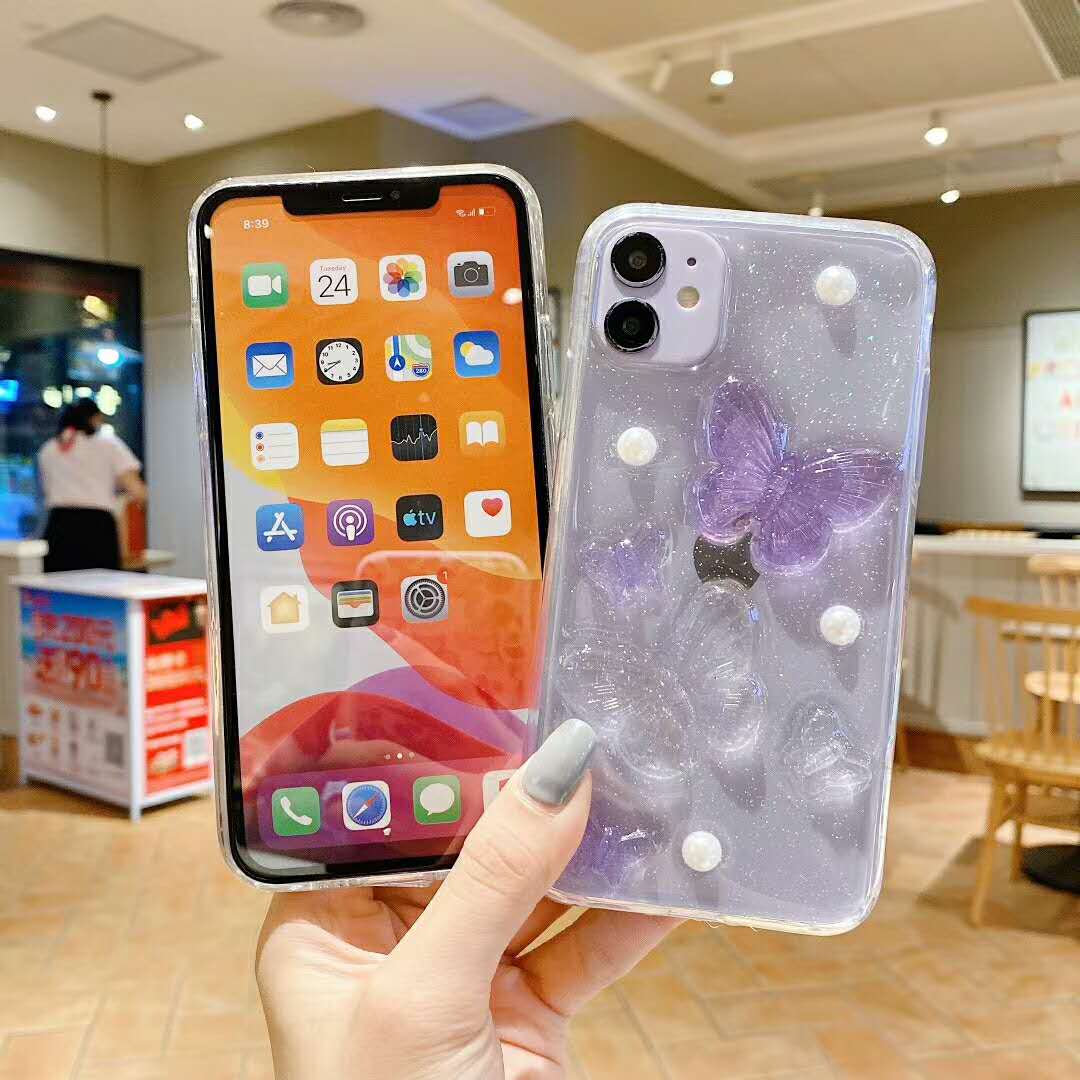 Ốp Điện Thoại TPU Silicon Mềm Trong Suốt Hình Bướm 3D Cho iPhone 11 Pro Max SE2 X XS Max XR 7 8 Plus