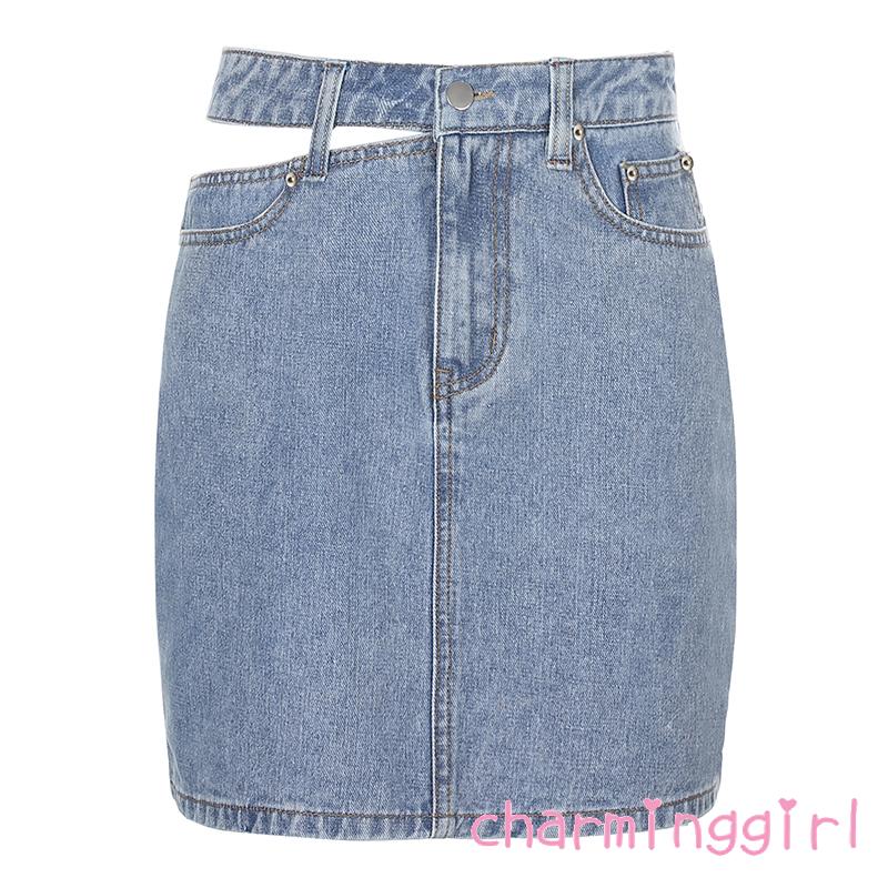 Chân Váy Denim Dáng Chữ A Lưng Cao Thời Trang Dành Cho Nữ