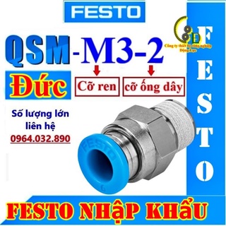 Khớp nối nhanh ren ngoài khí nén Festo Đức, đầu cút nối nhanh ống dây hơi phi 6,5,4,3 QSM-M6,5,4,3, van tiết lưu