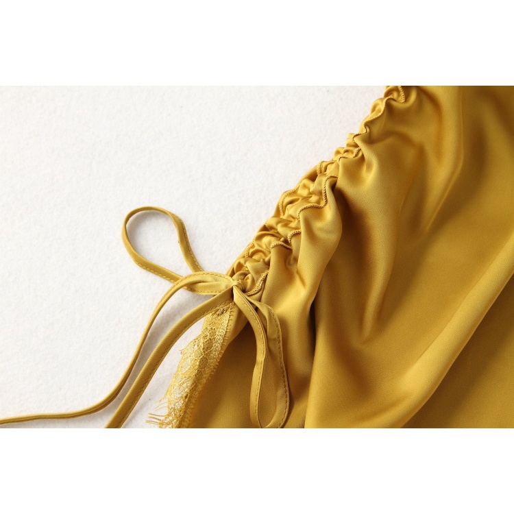 Đồ ngủ Vải Lụa Lạnh Mỏng Phối Dây Rút Cổ V Xẻ Sâu Lưng Trần Gợi Cảm Thời Trang Xuân Hè Cho Bạn Gái