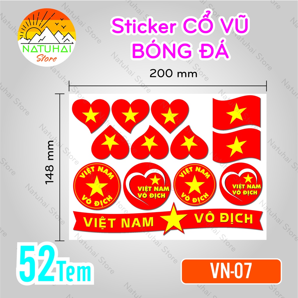 Decal cờ đỏ sao vàng set 13 cái cổ vũ bóng đá Việt Nam dán má, ngực,...trang trí xe máy, ô tô, laptop,..kháng nước 100%