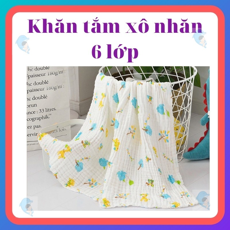 Khăn Tắm Xô Nhăn Sợi Tre 6 Lớp Cho Bé, Mềm Mại, Siêu Thấm, Kích Thước 110*110cm