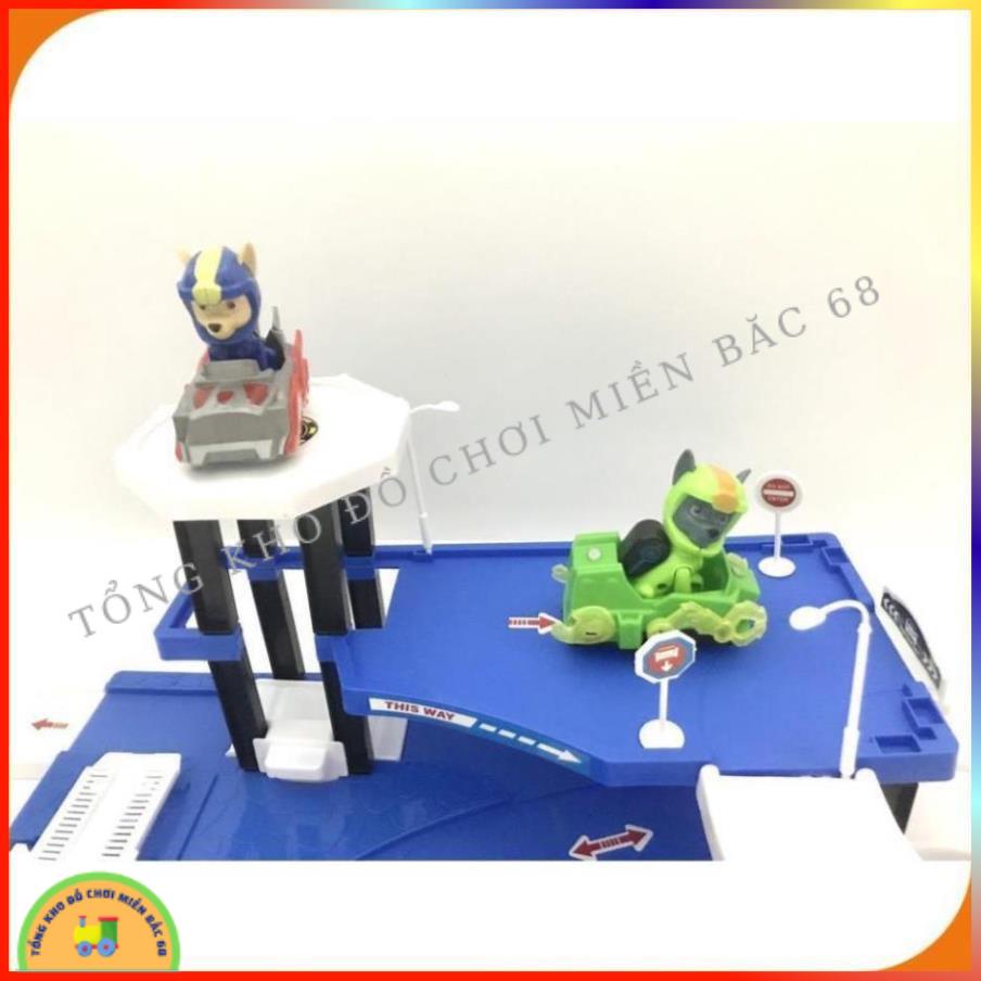 Tháp canh phòng đồ chơi chó cứu hộ Paw Patrol và mô hình lắp ráp cầu trượt bãi đỗ sân bay 2 tầng có thang máy Parkinglot