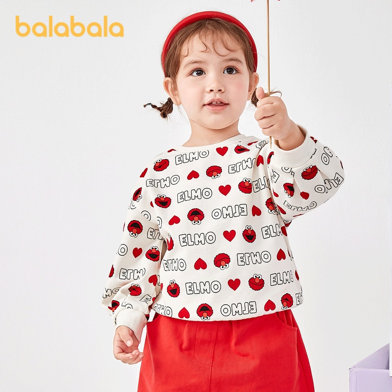 (3-7 tuổi) Áo nỉ bé gái hãng BALABALA 201321121006 họa tiết Elmo đáng yêu