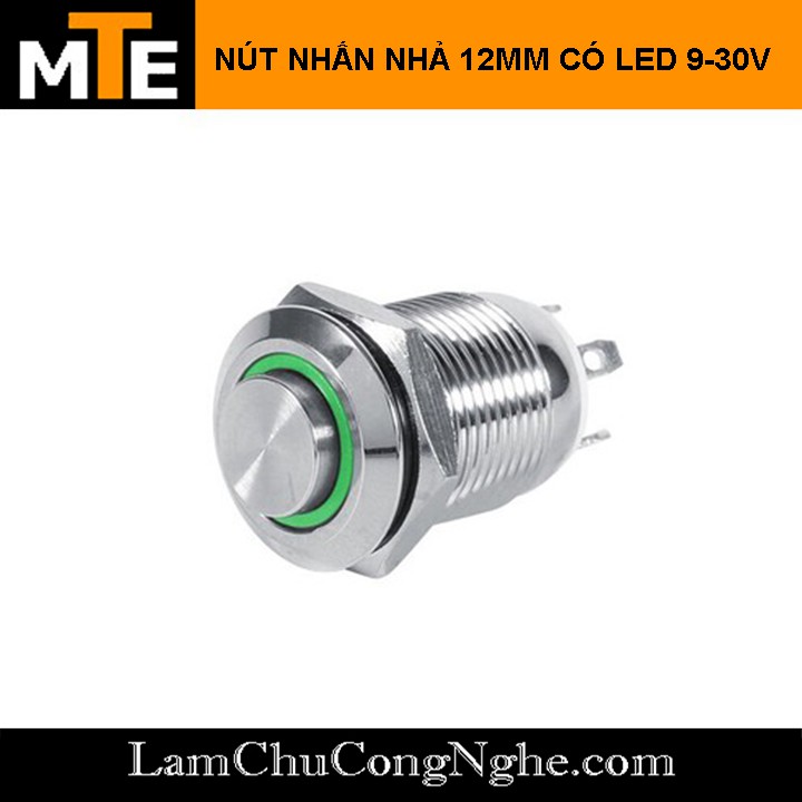  Nút nhấn nhả chống nước 12mm có LED XANH, ĐỎ 12mm 9-30V