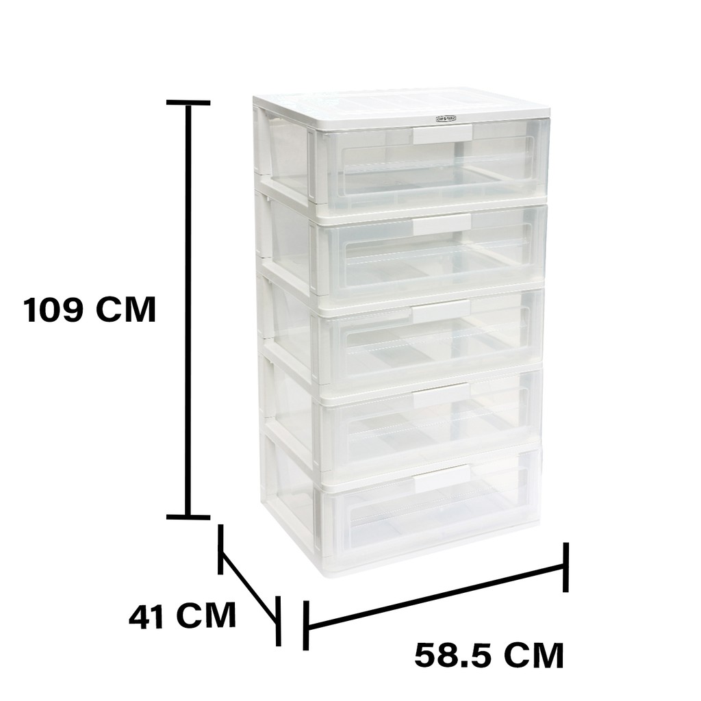 HomeBase STACKO Tủ nhựa 5 tầng Thái Lan W58.5xD41xH109 Cm màu trắng trong