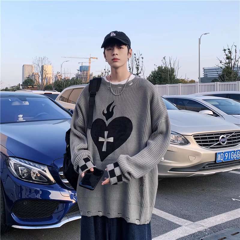 Áo Sweater Hình Trái Tim Thời Trang Thu Đông Cho Nam Nữ