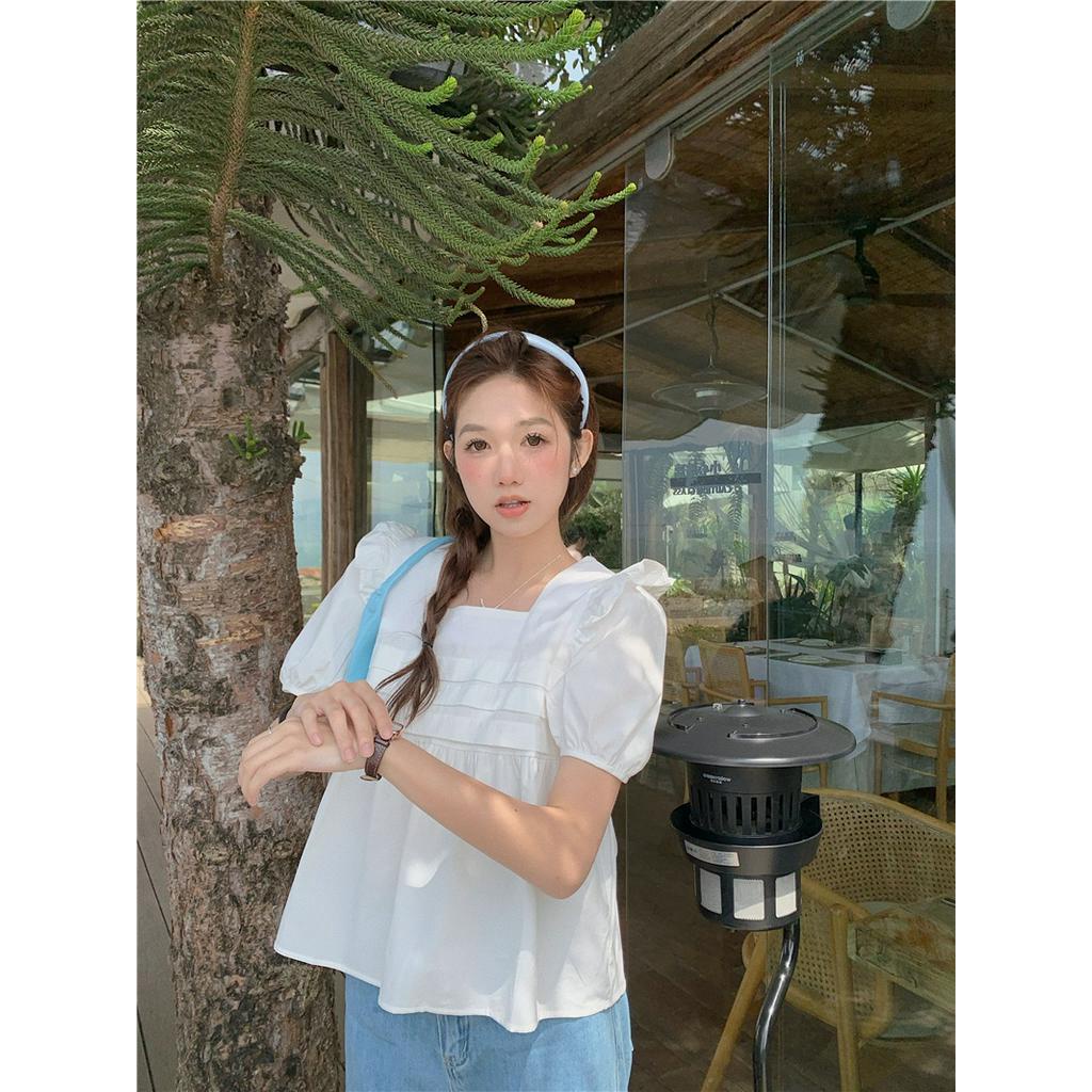 Áo Sơ Mi Trắng Cổ Vuông Tay Bèo 63121