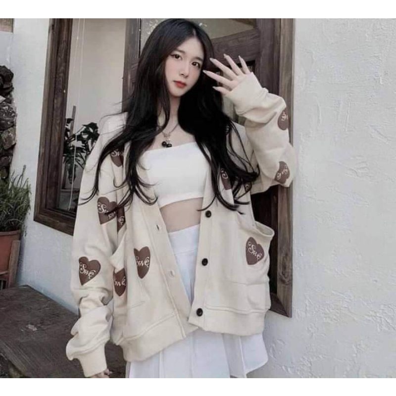 Áo Cadigan Hình Tim Siêu Xinh Form Unisex Nam Nữ Ulzzang