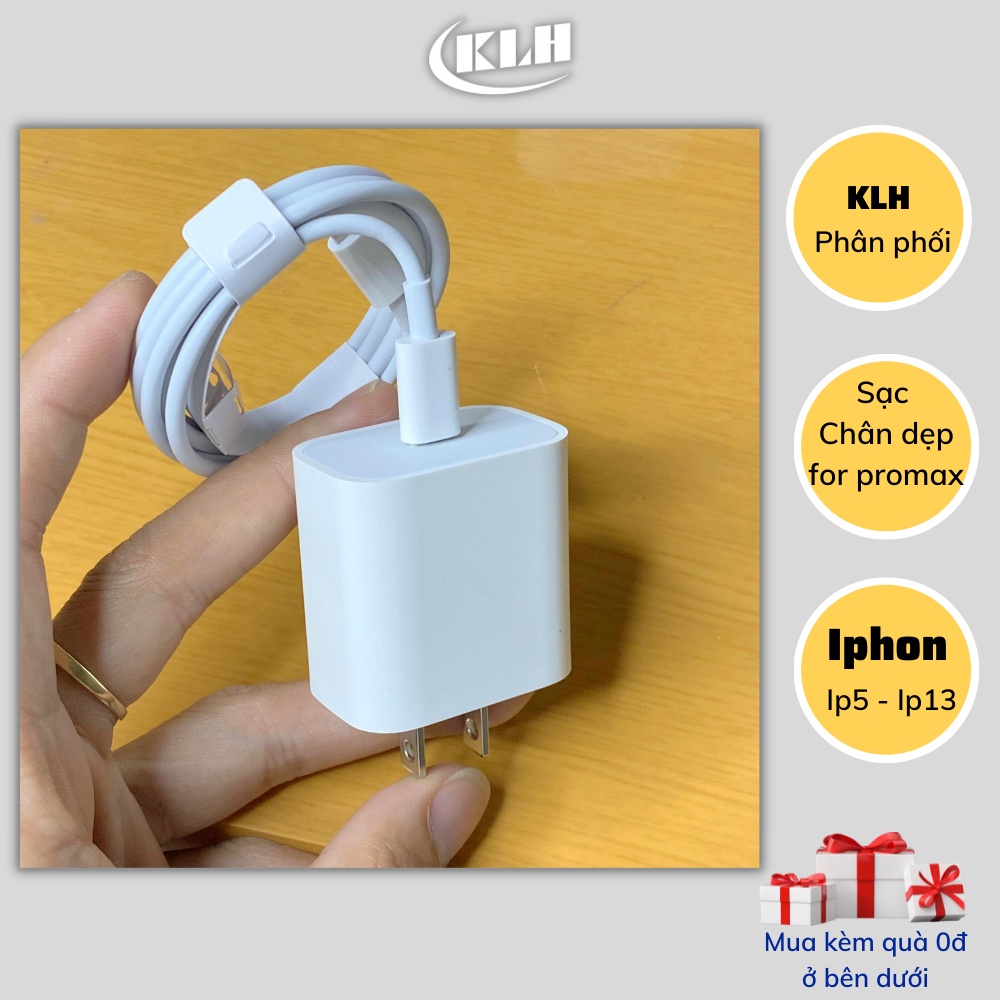 Bộ sạc PD 20w chân dẹp cho phon 12 KLH, củ cóc dây nạp nhanh cáp type c dài 1m