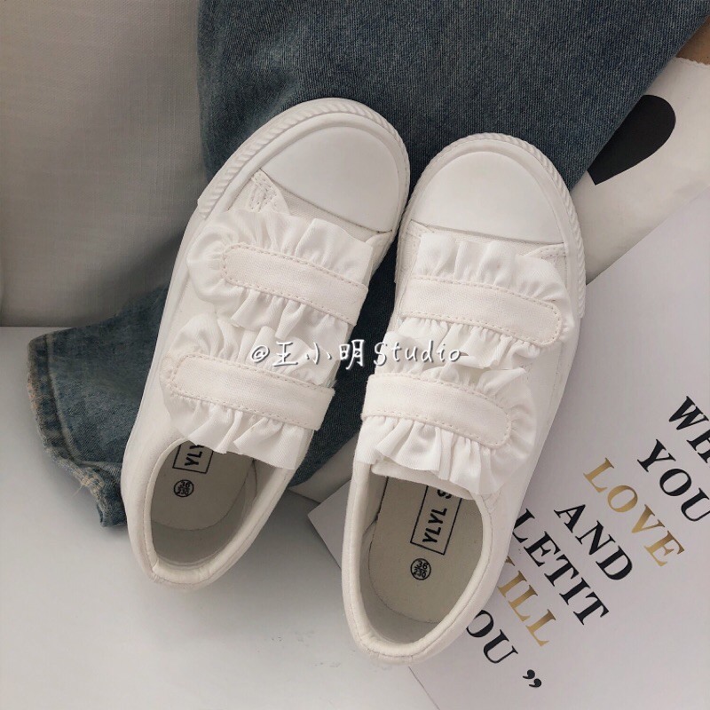 Giày sneaker trắng quai dán phối bèo ulzzang