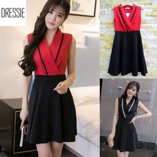 [HÌNH THẬT] Áo Váy Đầm Xòe DRESSIE Thời Trang Nữ Đẹp Công Sở Dạo Phố Dự Tiệc Cưới - DX76 (Đen - Đỏ)