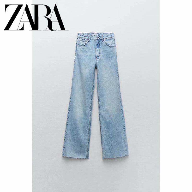 Zara Quần Jean Dài Ống Rộng Lưng Cao Thời Trang Cá Tính Trẻ Trung
