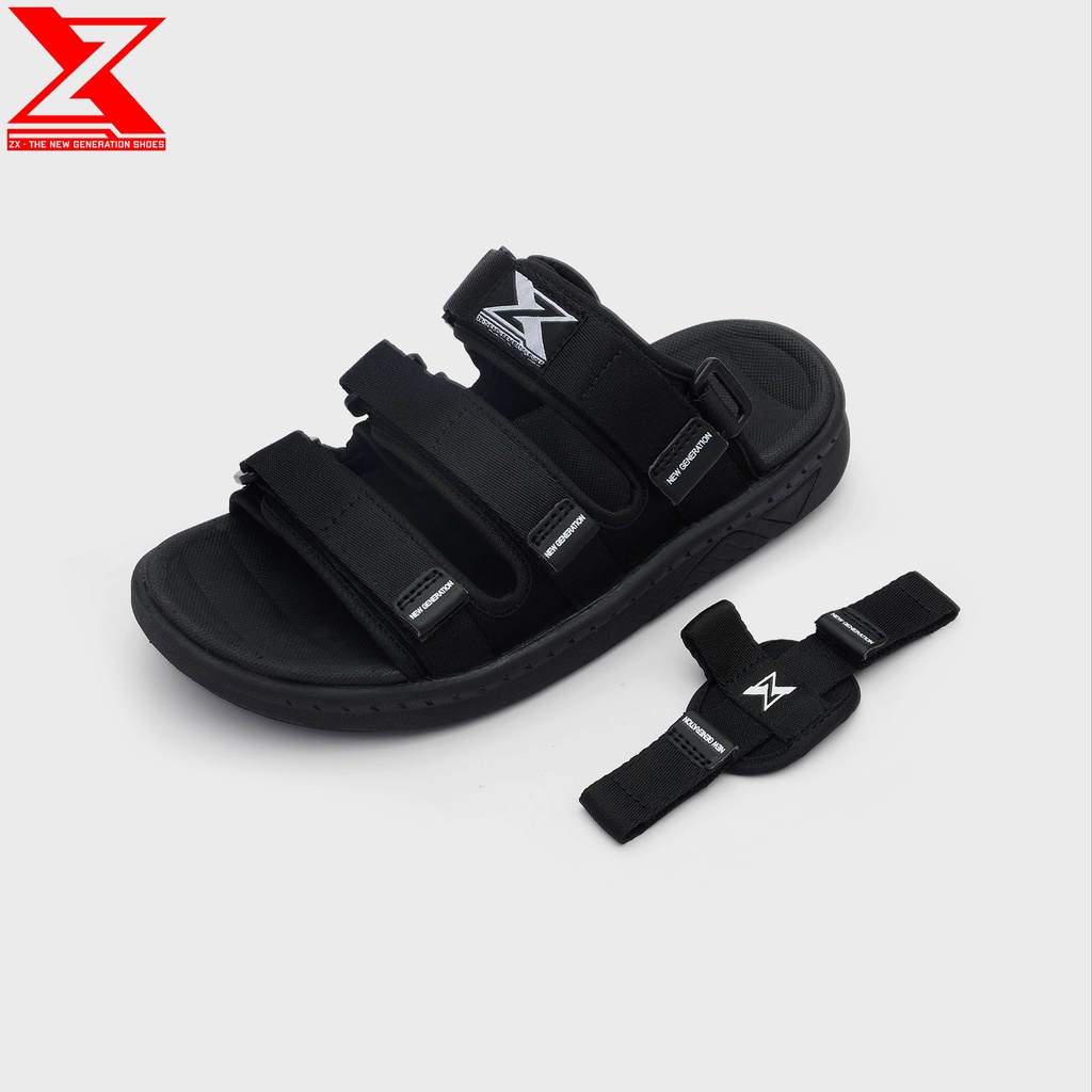 Giày Sandal ZX 3719 ALL BLACK 3 quai ngang EVA công nghệ cao quai sau tháo rời làm dép, không có khóa