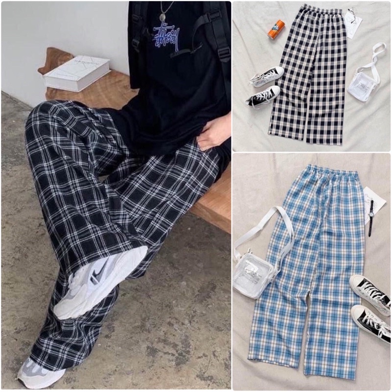 Quần baggy vải kẻ caro