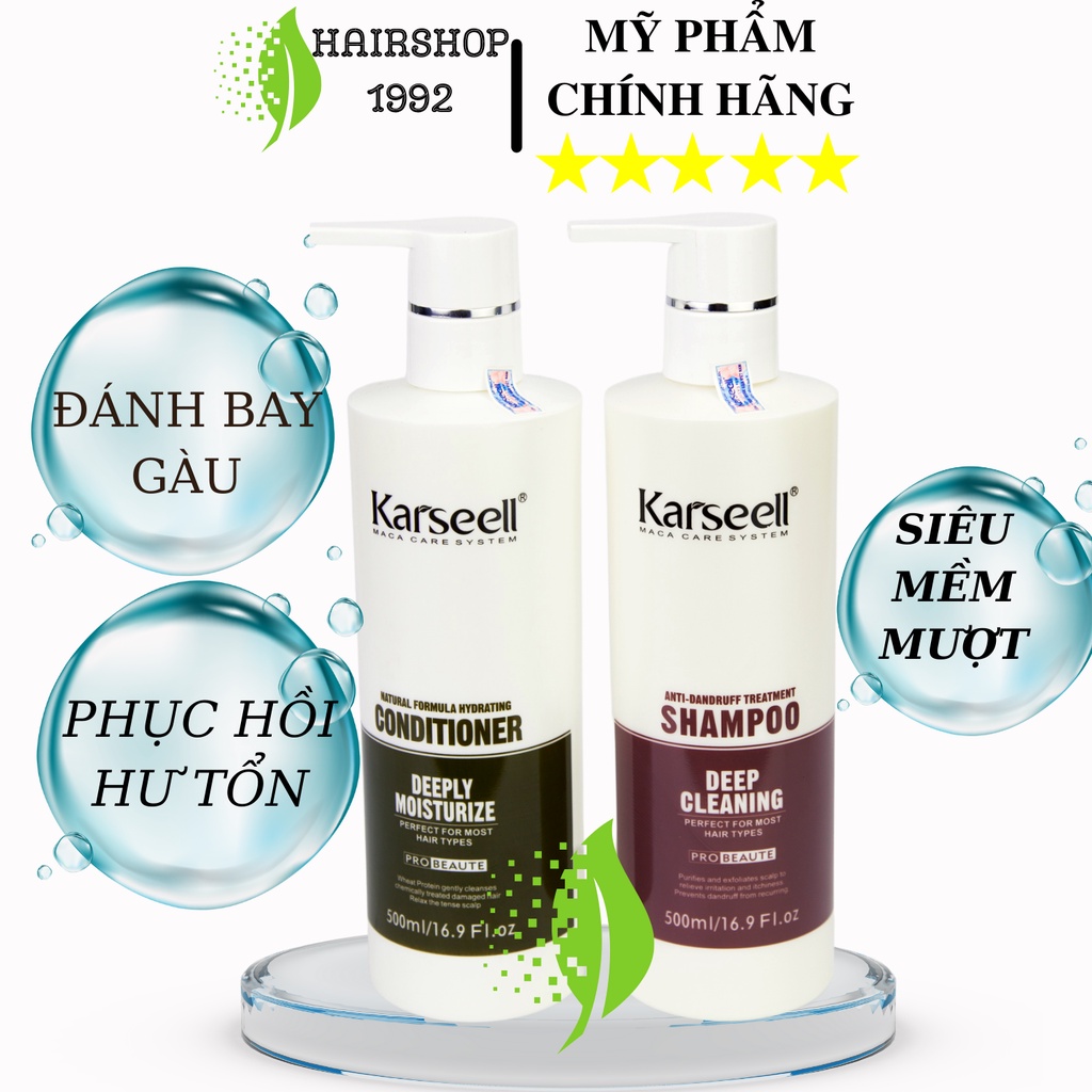 Cặp Dầu Gội Dầu Xả Ngừa Gàu Kiềm Dầu Phục Hồi Tóc Hư Tổn Karseell * 500ml