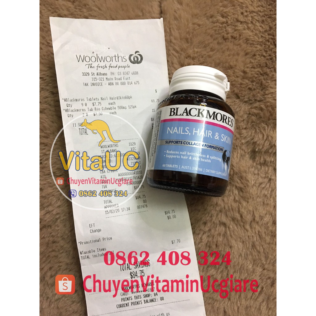 Viên uống đẹp da, móng, tóc Blackmores Skin Nail Hair - 60 viên