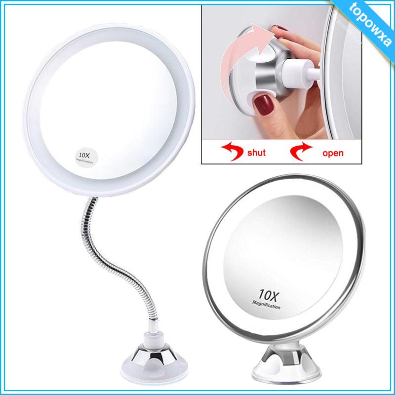 Gương Trang Điểm Phóng Đại 10X Có Giác Hút Mạnh Xoay 360 Độ Có Đèn Cho Phòng Tắm