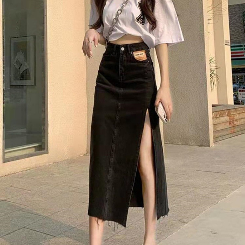 Chân Váy Denim Lưng Cao Xẻ Tà Quyến Rũ Cho Nữ | BigBuy360 - bigbuy360.vn