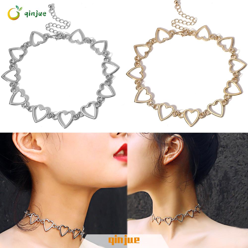 Vòng Cổ Choker Bằng Thép Không Gỉ Màu Vàng / Bạc Mặt Trái Tim Thời Trang Dành Cho Nam Và Nữ