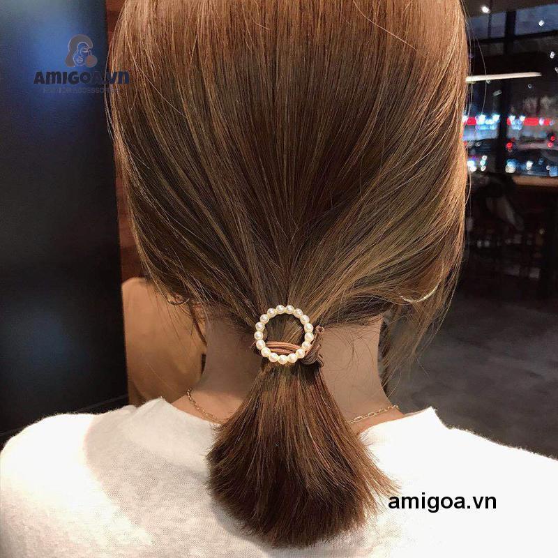 ✨✨Dây buộc tóc cao su đính ngọc trai hình trái tim phong cách Hàn Quốc