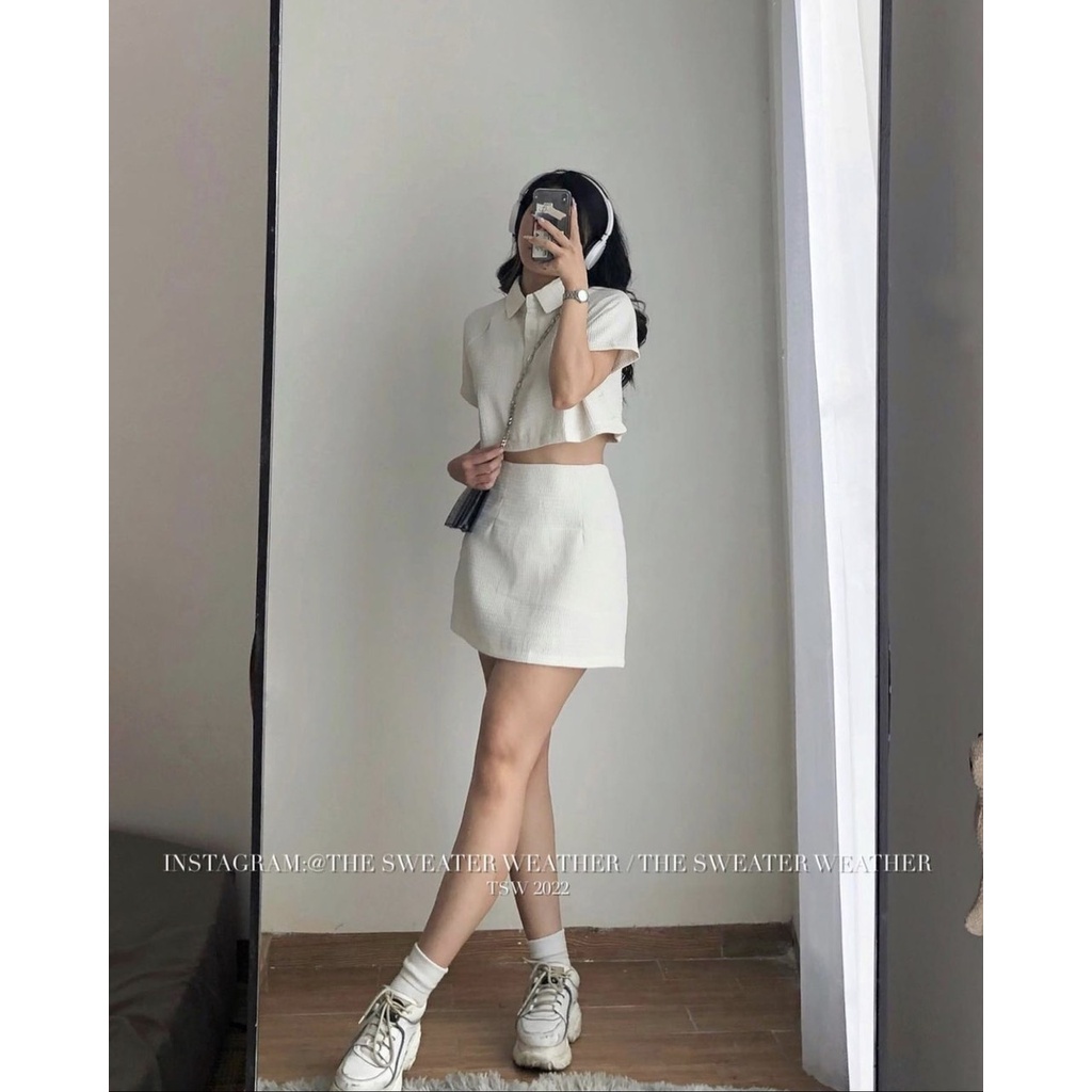 Sét Croptop Chân Váy Cạp Chun 5cm Khóa Sườn Có Lót Quần Chất Xốp Tổ Ong Dày Dặn Mát Không Lộ | Smide Clothing